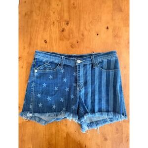 Rock & Republic Lolita Stars and Stripes Denim Shorts Blue Size 10 Frayed Hem